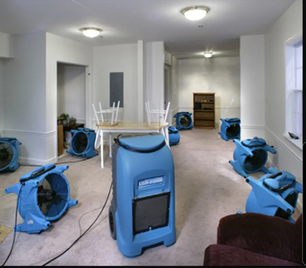 Air movers and dehumidifier setup for Water Damage Restoration in Snellville